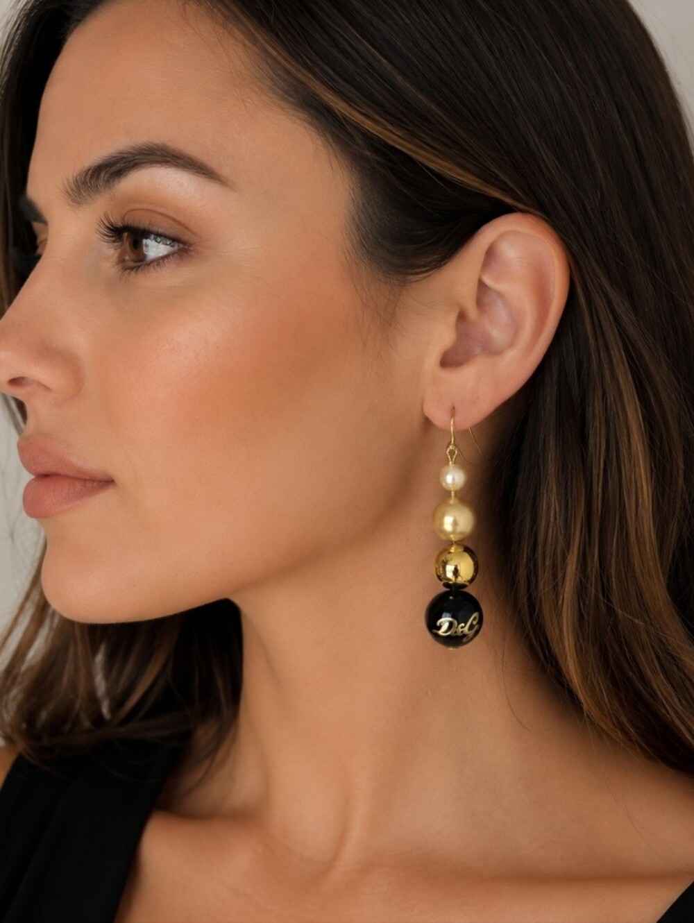 Dolce & Gabbana Gold and Black Bead Drop Earrings - Picture 2 of 5